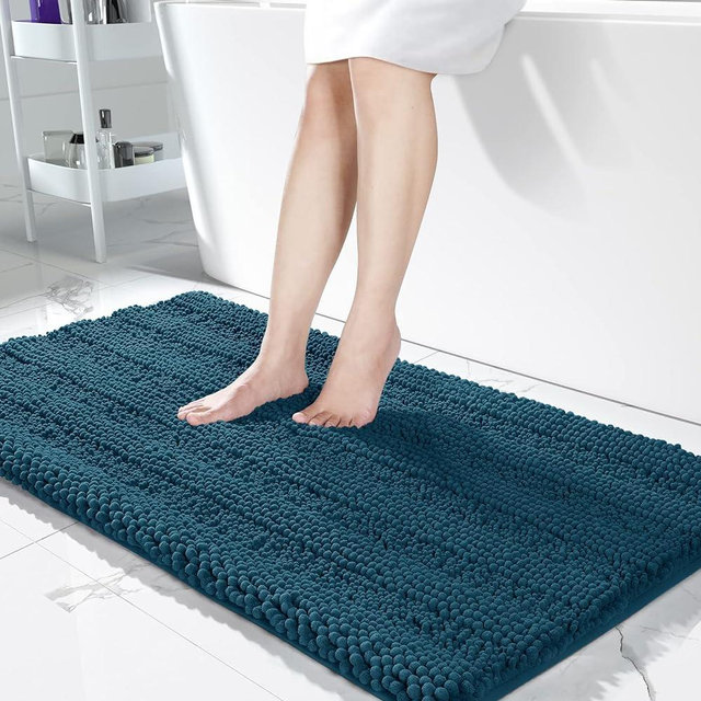 Yimobra Bathroom Rug Mat, Non Slip Quick Dry Bath Mats, Extra Thick and Super Absorbent Bath Rugs, Luxury Microfiber Chenille Plush Fluffy Washable Soft Shower mat for Floor, 47" x 24", Peacock Blue