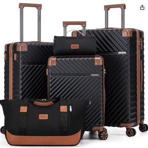Luggage Sets 5 Piece with TSA Lock Spinner Wheels, Unisex Hard Case ABS Suitcase Set, Hardshell Lightweight Waterproof Travel Hardside Suitcases with Wheels for Women Men, Black