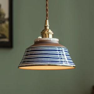 INDIGO STRIPES – Hand-Painted Ceramic Pendant Light