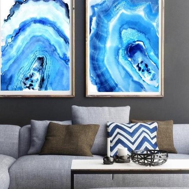 Geode Painting, Geode Print, Geode Art, Agate Watercolor, Agate Wall art, Agate Art Print,  Agate Print, Agate Painting, Blue Agate Art Zen