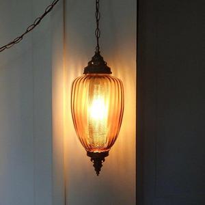 Vintage Mid Century Large Gold Teardrop Glass Swag Lamp with Diffuser-Electric Hanging Light Fixture