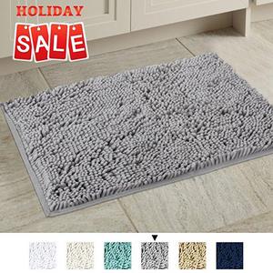 H.VERSAILTEX Non-Slip Microfiber Bath Rugs Chenille Floor Mat Ultra Soft Washable Bathroom Dry Fast Water Absorbent Bedroom Area Rugs Gray, 20 inches by 32 inches