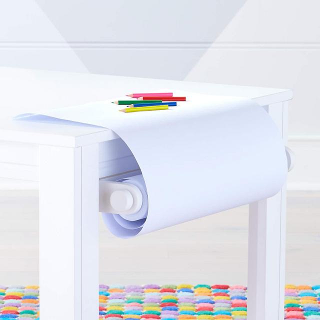 White Adjustable Kids Table Paper Roll Holder - For Playroom