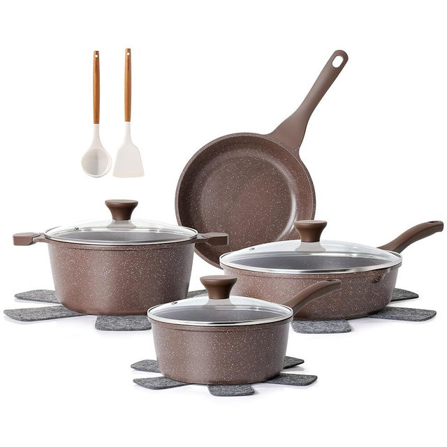 SENSARTE Nonstick Classic Granite Cookware Set 13-Piece, Healthy Pots and Pans Set, Non-toxic Kitchen Cooking Set with Stay-Cool Handles, Silicone Tools and Pot Protectors, PFOS and PFOA Free