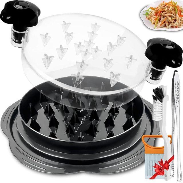 YEPVIE Chicken Shredder Tool Twist Large, Multifunctional Chicken Breast Shredder with Brush&Food Tong&Onion Holder for Slicing, BPA Free, Meat Shredder for Chicken Breast, Pork and Vegetable (Black)