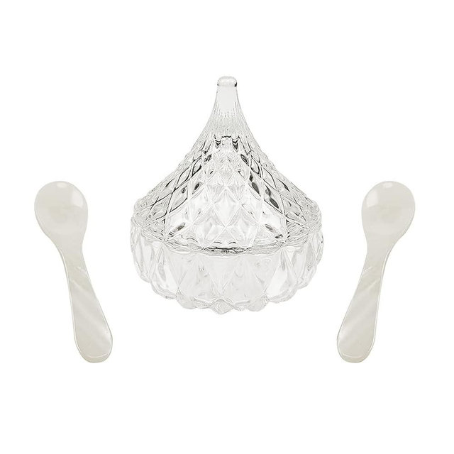 DUEBEL Glass Caviar Chiller Server Set Plus 2 pcs. x Mother of Pearl Caviar Spoon 3.15" – Universal Martini, Wine, Liquor Cocktail Chiller