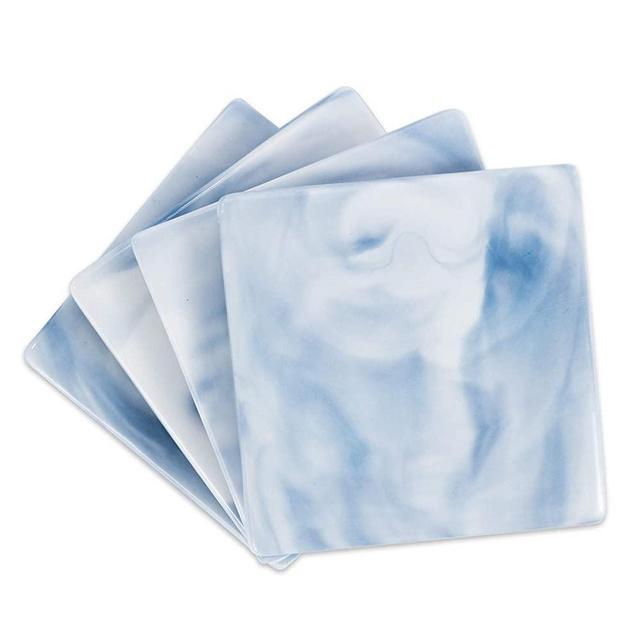Ceramic Coasters for Drinks, Marble Stone Coasters Set of 4, D&PY Square Coaster 3.5 Inches in Diameter Protection from Drink Rings, Perfect Housewarming Gifts (Blue Marble, Square)