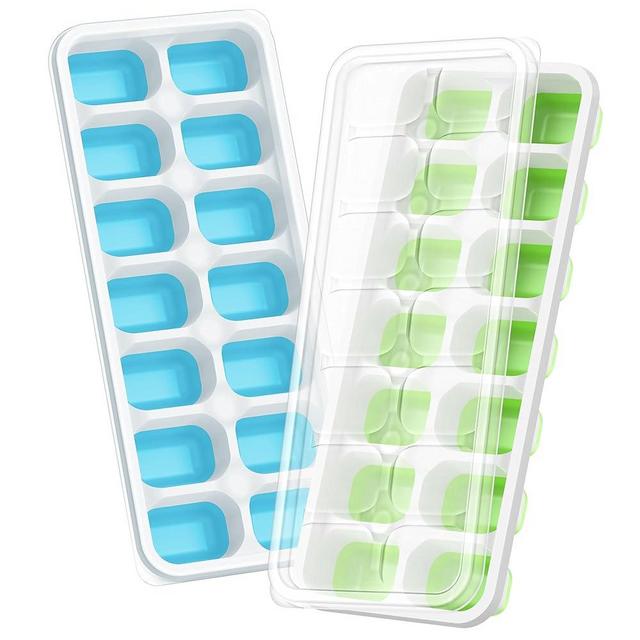 ChefAide Ice Cube Tray with Lid, 2 Packs 28 Cubes Durable Stackable Ice Cube Trays for Freezer with Removable Lids, Easy-Release Plastic & Silicone Ice Tray for Cocktail, Coffee