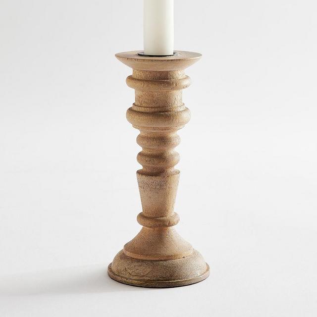 Kadence Traditional Turned Wood Taper Holder, Large, Light Brown