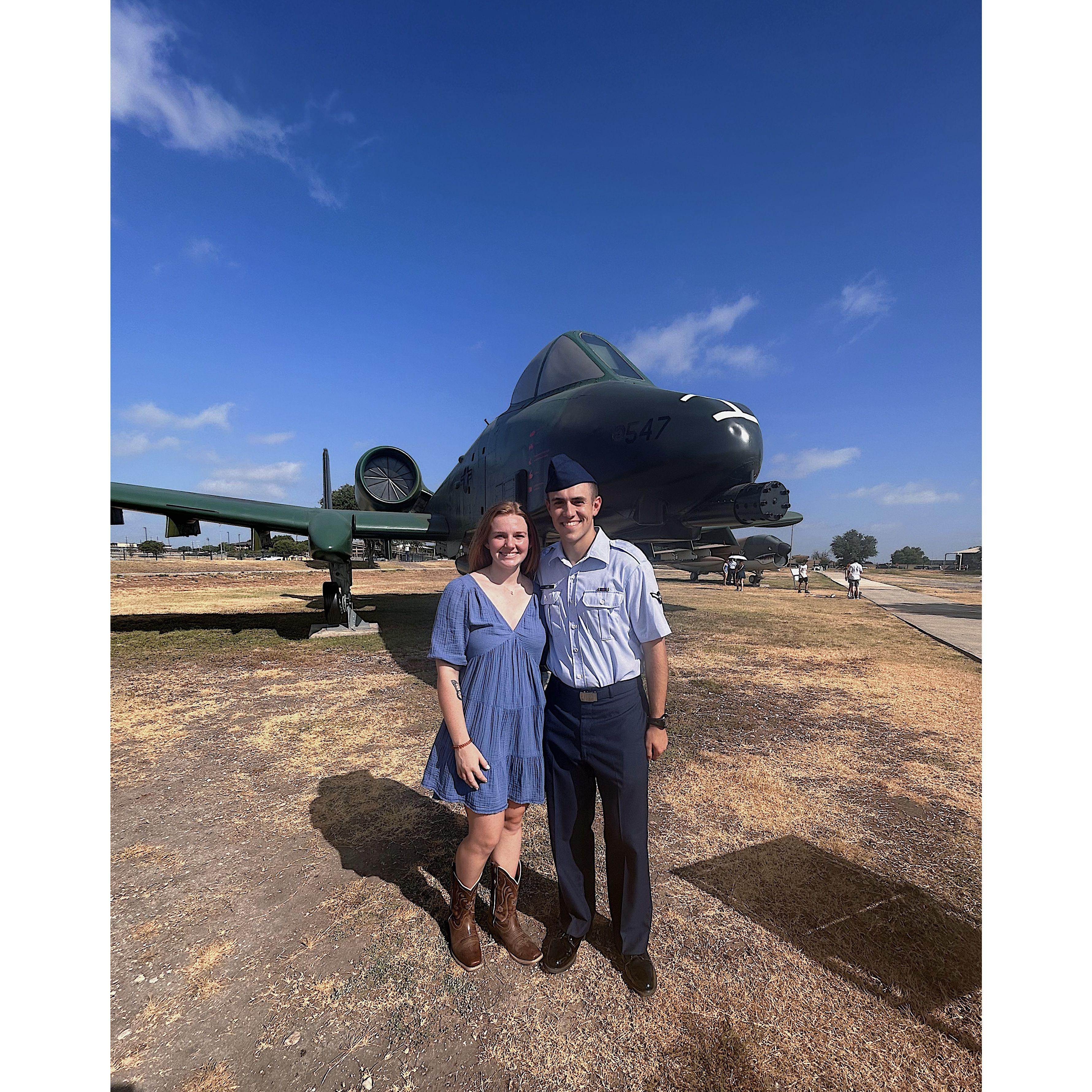 After Stevens graduation ceremony in front of an F16, the planes Steven works on now!