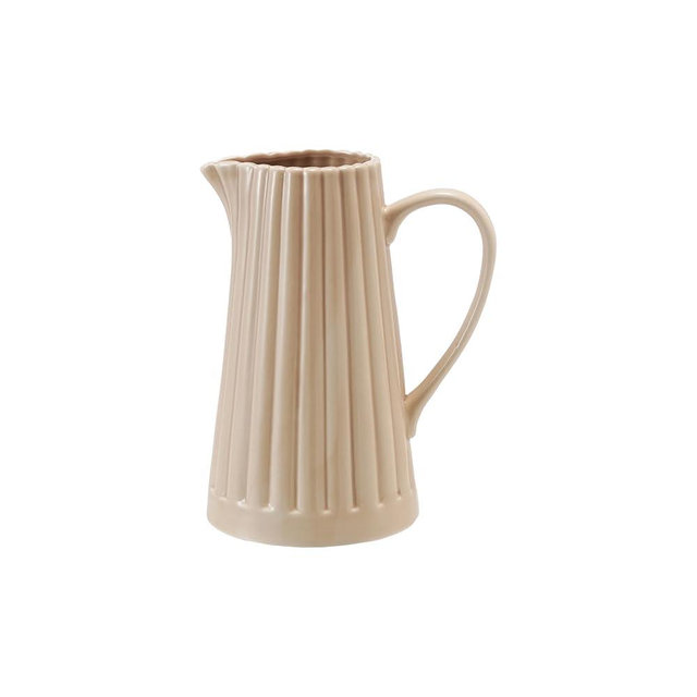 Creative Co-Op 40-Ounce Stoneware Ribbed Pitcher with Reactive Glaze, Cream
