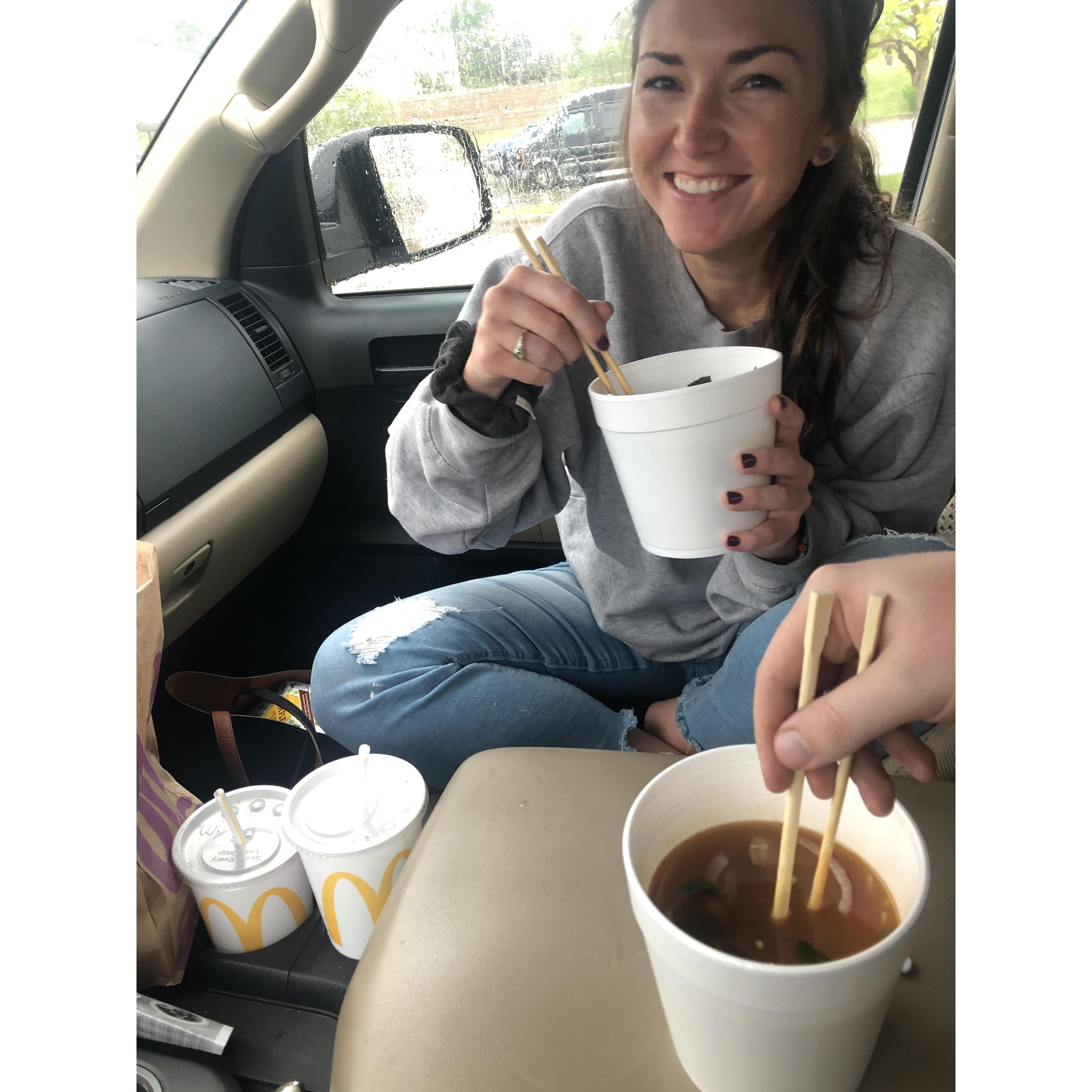 Social Distancing Phó date. It was WAY better than we thought it was going to be. A little MickeyD's and some Vietnamese Phó... afterward we grabbed some Andy's. Morgan shouldn't have.