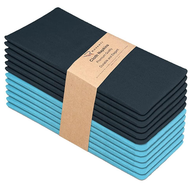 Ruvanti Dark Grey & Teal Cloth Napkins Set of 12, 18X18 Inch Durable Linen Napkin Soft,Comfortable, Reusable, Washable Fabric, Perfect Table Napkins, Cotton Dinner Napkin, Cocktail Napkin for Home Use