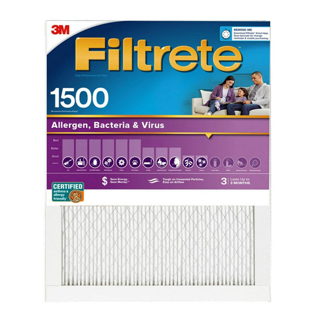 Filtrete 16x25x1 2pk Allergen Bacteria and Virus Air Filter 1500 MPR
