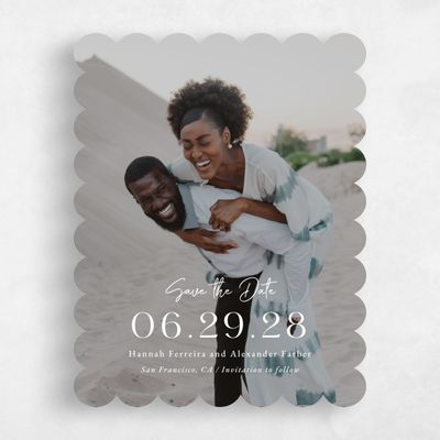 White Scalloped Wedding Save the Date - Milford Photo
