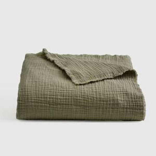 Organic Airy Gauze Throw in Olive