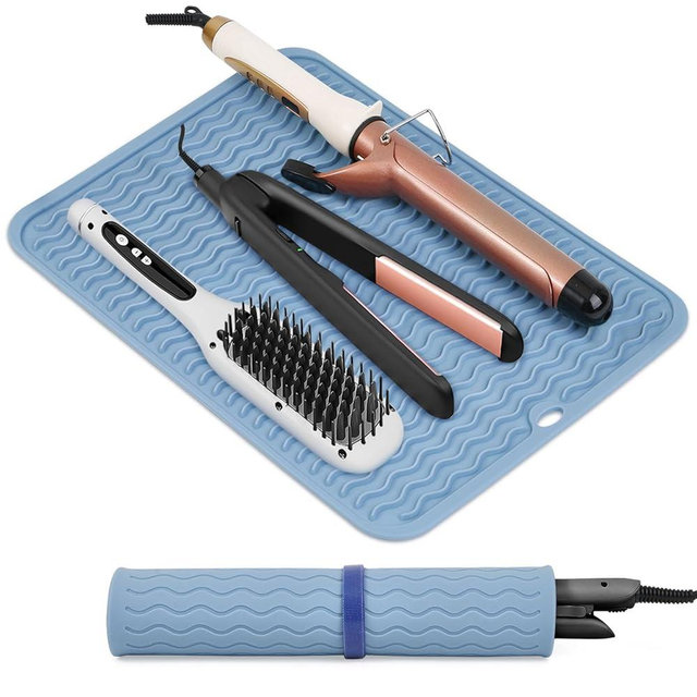 Suafrnut Oversize Silicone Heat Resistant Mat, Portable Travel Mat Cover with Velcro for Curling Irons, Flat Irons, Hair Straightener and Hot Hair Styling Tools(14.2" x 11")