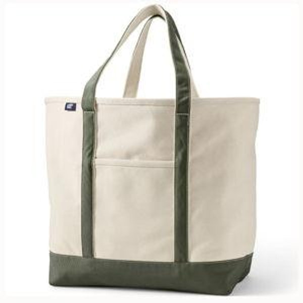 Lands End 5 Pocket Open Top Canvas Tote Bag