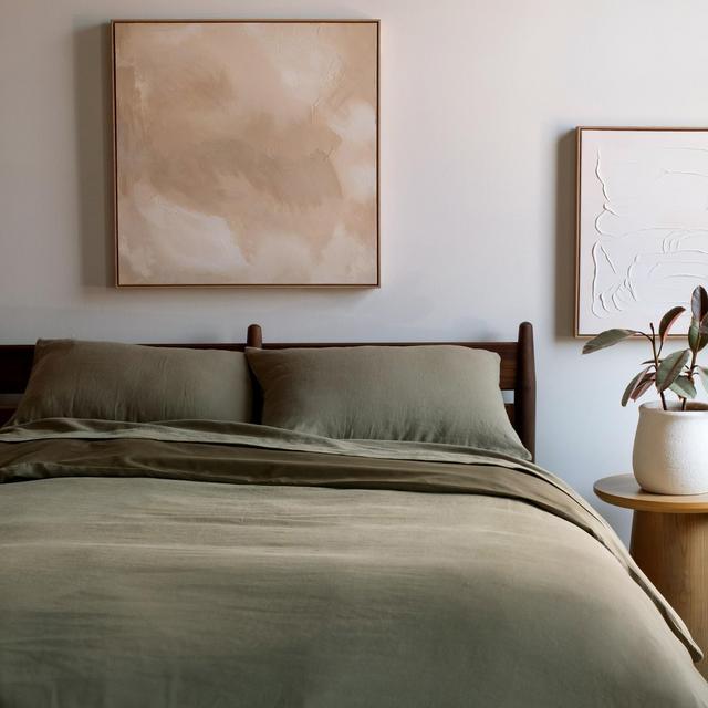 French Linen and Cotton Duvet Cover & Sham Set - King/Cal King - Moss | BOKSER HOME