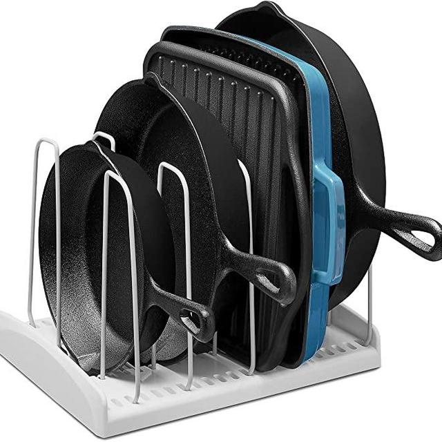 YouCopia StoreMore Cookware Rack Adjustable Pan Organizer, White