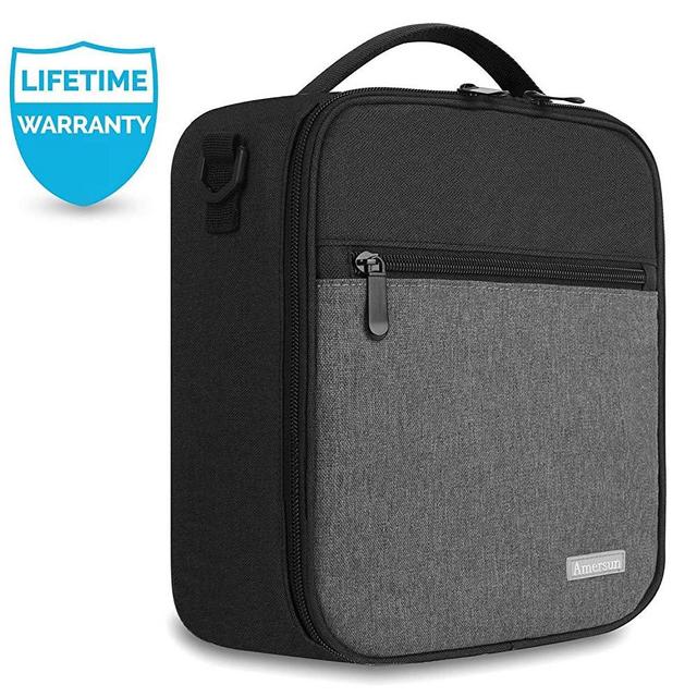 Lunch Box with Padded Liner,Amersun Spacious Insulated Lunch Bag Durable Thermal Lunch Cooler Pack with Strap for Men Women Boys Girls Adults School Sport Beach Picnic Work Camp,2 Pocket(Black Gray)