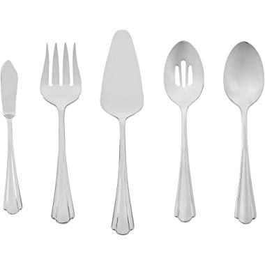 AmazonBasics 5-Piece Stainless Steel Serving Utensil Set with Scalloped Edge