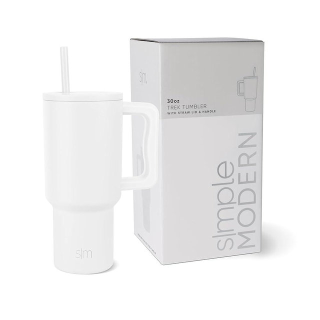 Simple Modern 30 oz Tumbler with Handle and Straw Lid | Insulated Cup Reusable Stainless Steel Water Bottle Travel Mug Cupholder Friendly | Gifts for Women Men Him Her | Trek Collection | Winter White