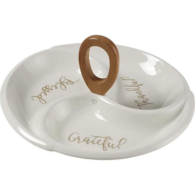 Bountiful Blessings by Precious Moments 189906 Grateful Thankful Sectional Serving Platter with Handle, 11in Diameter, White/Cream