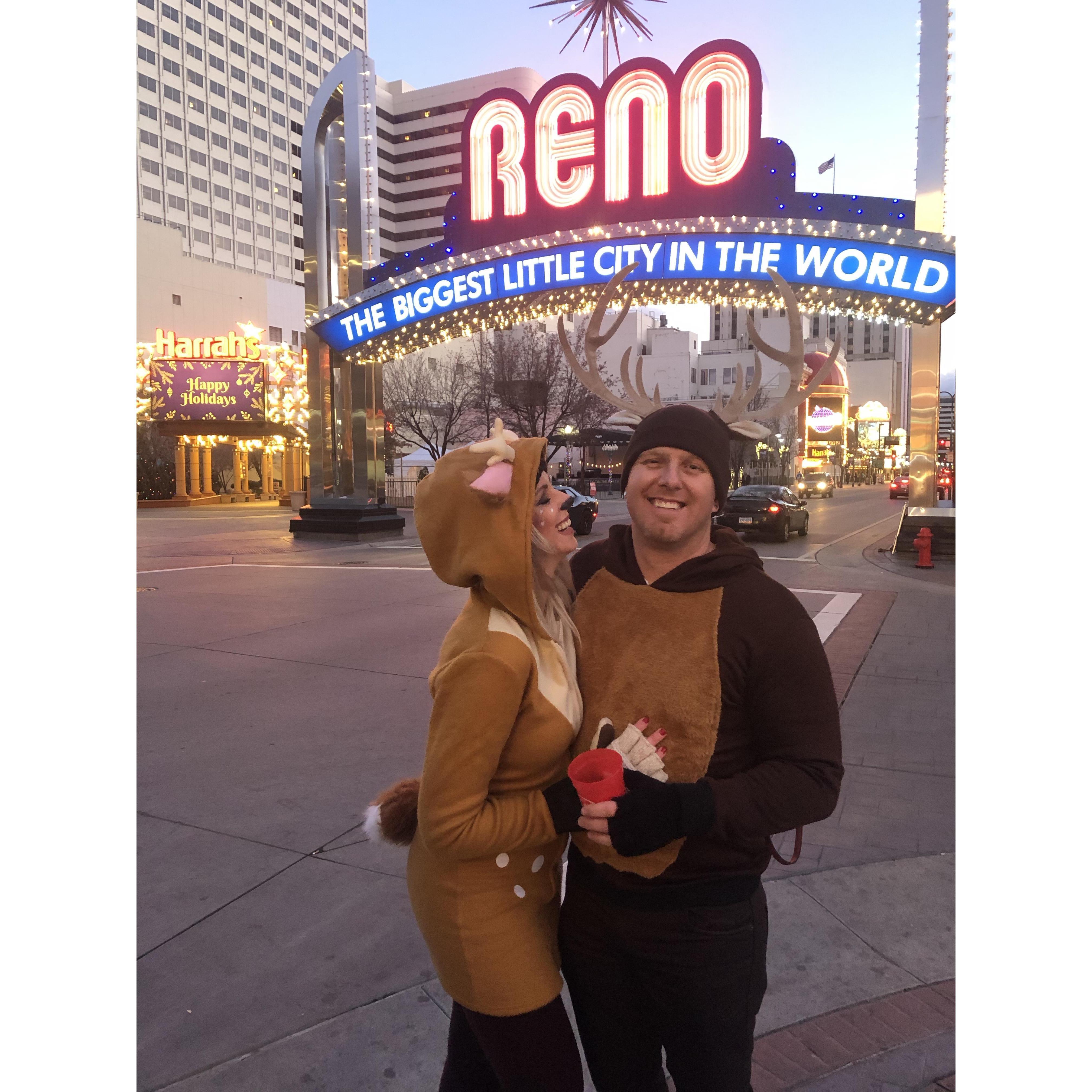 World's largest Santa Crawl in Reno.  We of course had to be deer.