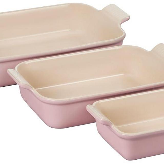 Le Creuset Stoneware Set Of 3 Heritage Rectangular Dishes, Chiffon Pink