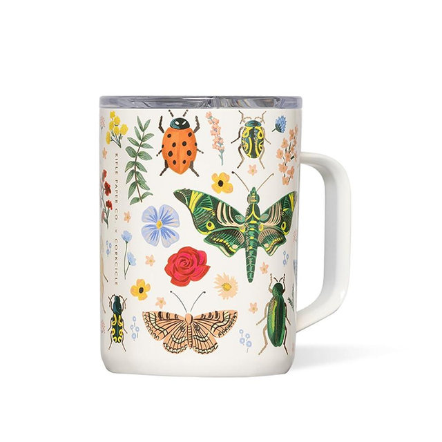 Corkcicle x Rifle Paper Co. Triple Insulated Coffee Mug with Lid & Handle - Keeps Beverages Hot for 3+ Hours - Gift for Mom - Great for Mother's Day or Christmas - 16 oz - Curio Cream