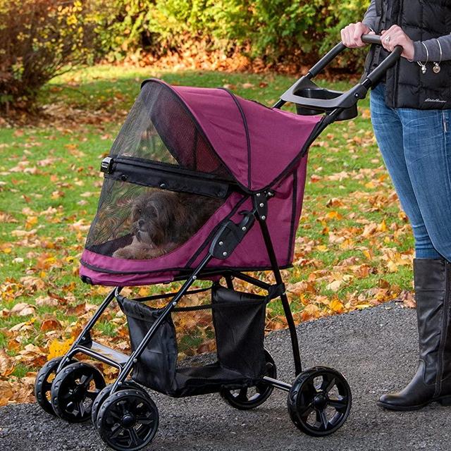 Pet Gear No-Zip Happy Trails Lite Pet Stroller for Cats/Dogs, Zipperless Entry, Easy Fold with Removable Liner, Safety Tether, Storage Basket + Cup Holder, 4 Colors