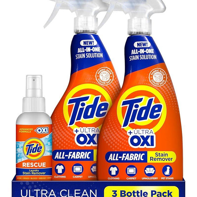 Tide Laundry Stain Remover Spray with Oxi | Stain Remover for Clothes, Carpet, Upholstery, Pet Bedding | Stain Treater Spray for Tough Stains from Wine, Coffee, Grease | 22 Fl Oz (Pack of 2) & 3 Fl Oz
