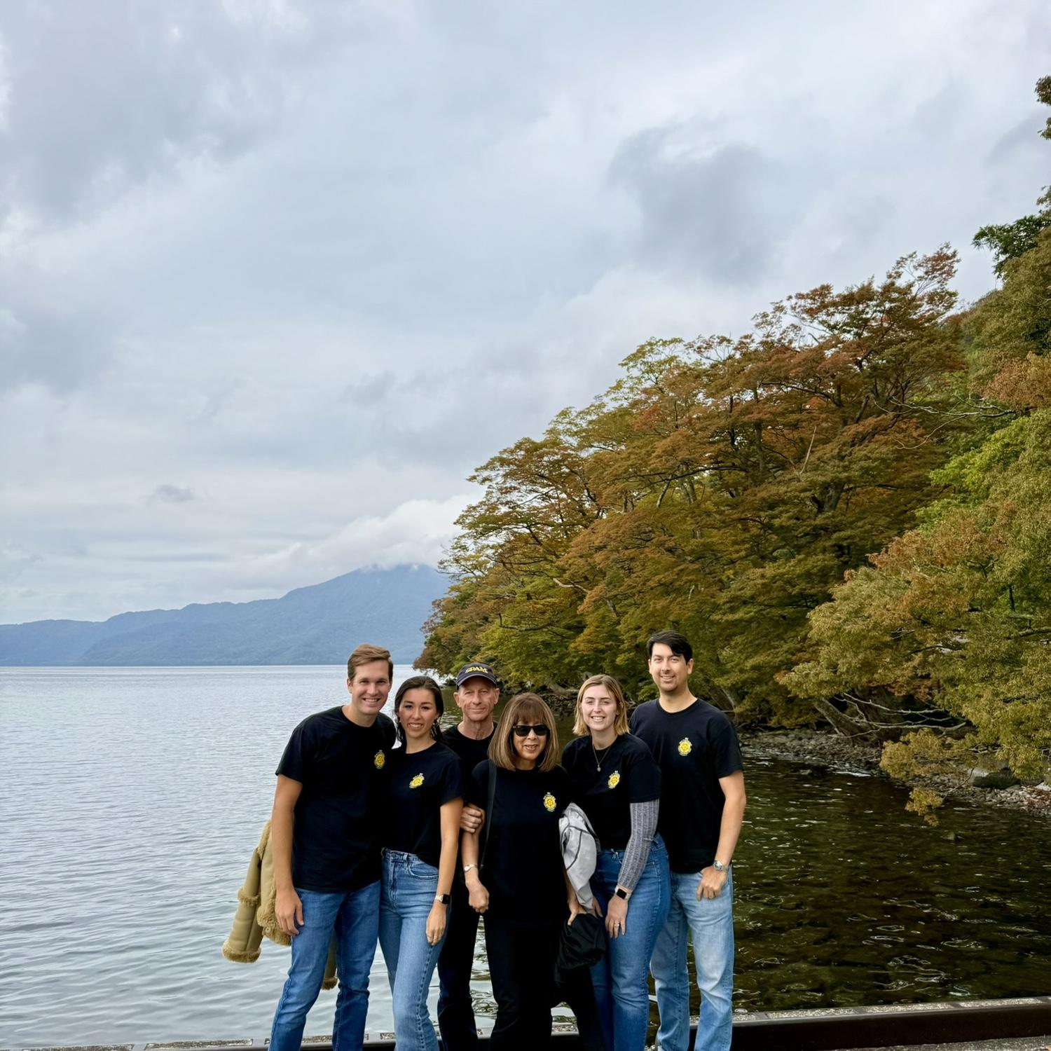 Lake Towada, Japan with Janae's family in matching t shirts