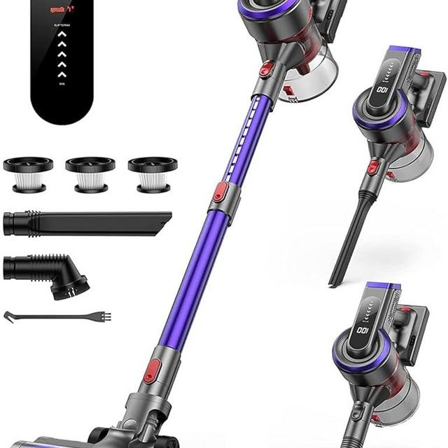 Cordless Vacuum Cleaner, 450W 38Kpa Powerful Stick Vacuum with 55min Detachable Battery, Vacuum Cleaners with Touch Display, Handheld Vacuums for Hardwood Floor Carpet Pet Hair, Purple, JR400