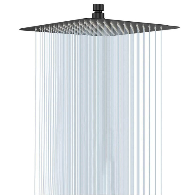 NearMoon Rain Shower Head, High Flow Stainless Steel Square Rainfall Shower, Waterfall Bath Shower Body Covering, Ceiling or Wall Mount (12 Inch, Matte Black)