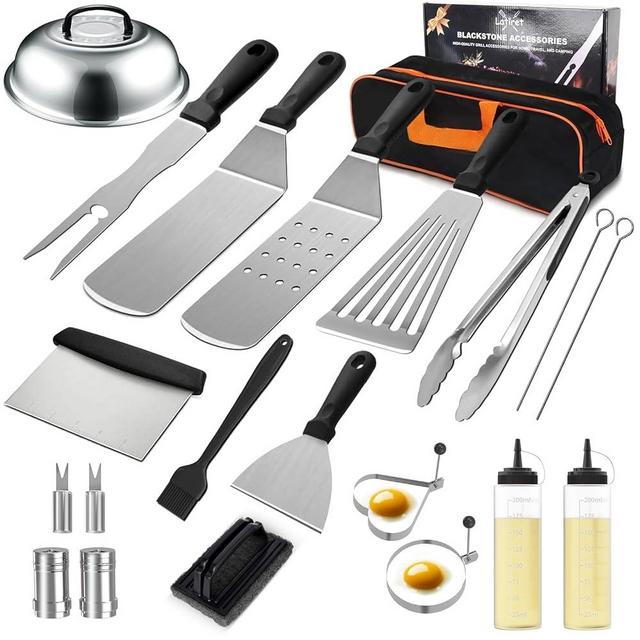 Latiret Blackstone Griddle Accessories Kit, 21Pcs Grilling Accessories Set for Camp Chef, Flat Top Griddle Accessories with Scraper, Spatula, Basting Cover, Tongs, Egg Ring, Outdoor Grill Tools