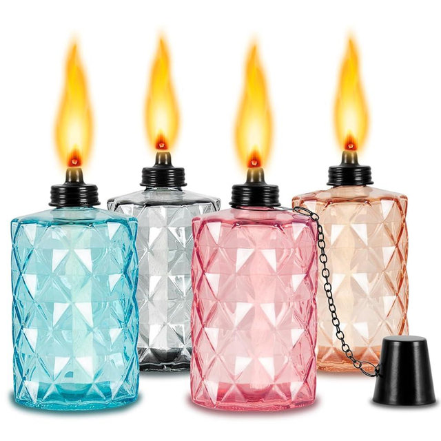Nonley Glass Table Top Torches, 4 Pack Citronella Torches for Outside, 12oz Flame Light Torch,Refillable, Wick and Cap Included, Landscape Lanterns Torches for Garden Yard Patio Party Decor