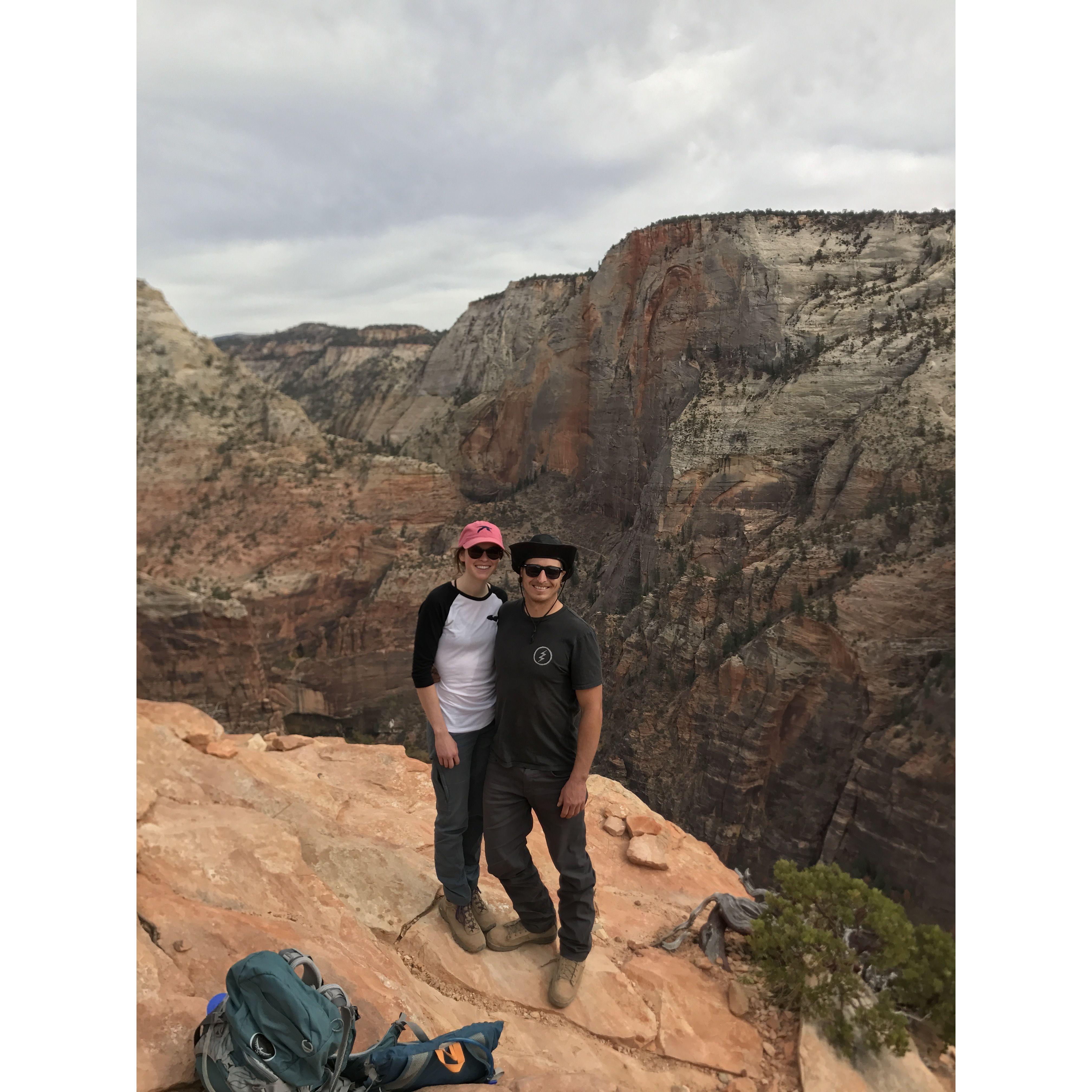 Our first anniversary. In Zion National Park at Angel's Landing