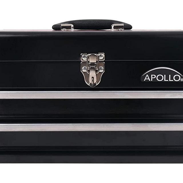 APOLLO HAND & POWER TOOLS Black Metal Tool Box with Deep Top Compartment and 2 Drawers in Heavy-Duty Steel Chest With Ball Bearing Opening And Powder Coated Finish - DT5010