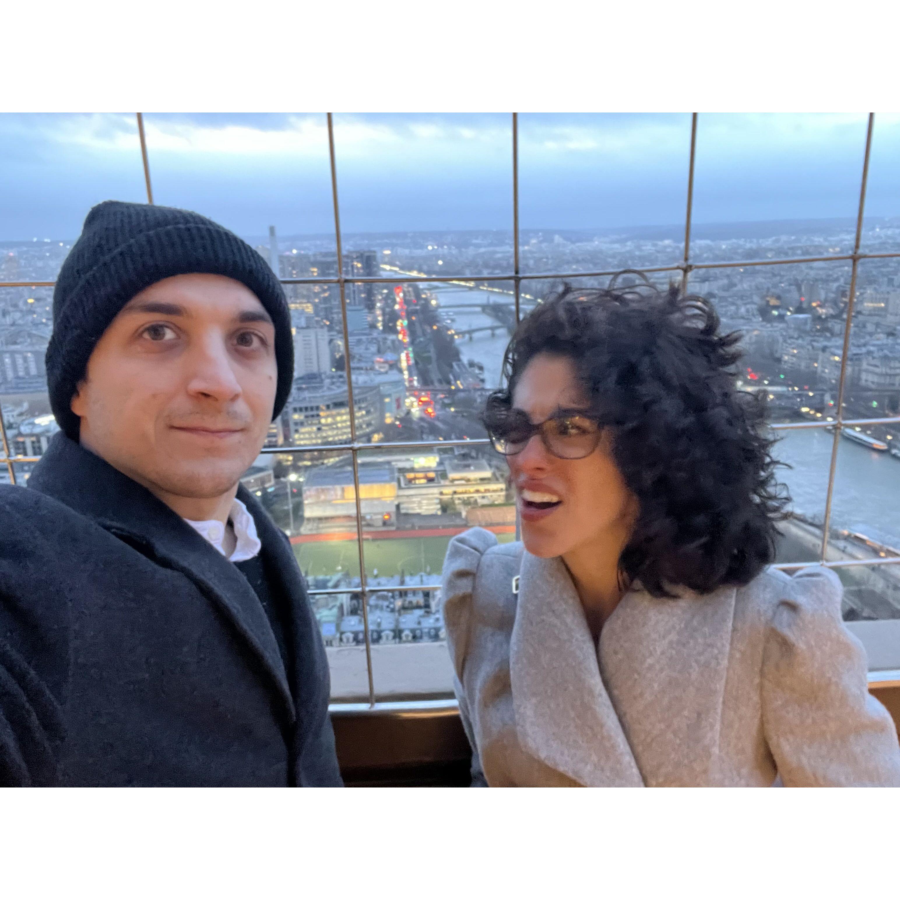Believe it or not, we are on the Eiffel Tower in this photo. Photography is not a strong suit