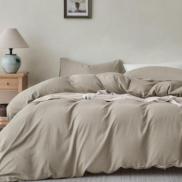 JELLYMONI Washed Cotton Duvet Cover Set King Size, Taupe - Super Soft & Breathable Bedding Comforter Cover with Zipper, for Modern Home, Guest Room, and Everyday Use,1 Duvet Cover & 2 Pillowcases