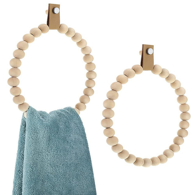 Sieral 2 Pieces Boho Towel Rack Rustic Handmade Wood Ring Wooden Hand Stand Wall Mounted Farmhouse Holder Decorative Decor for Bathroom Kitchen Wall, about 19 cm/ 7.48 inches