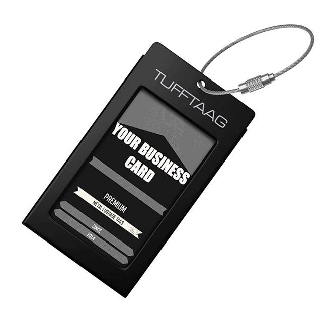 Luggage Tag Business Card Holder TUFFTAAG SINGLE Travel ID Bag Tag - Black