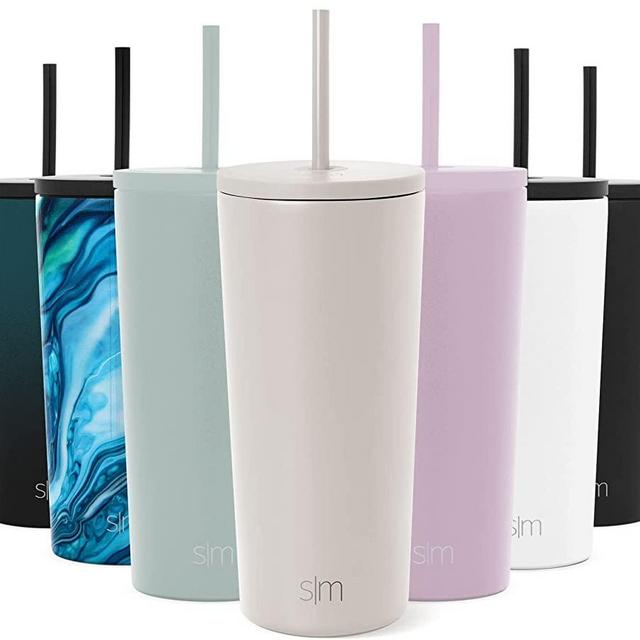 Simple Modern Insulated Tumbler with Lid and Straw | Iced Coffee Cup Reusable Stainless Steel Water Bottle Travel Mug | Spring Break Gifts For Her & Him | Classic Collection | 20oz | Almond Birch