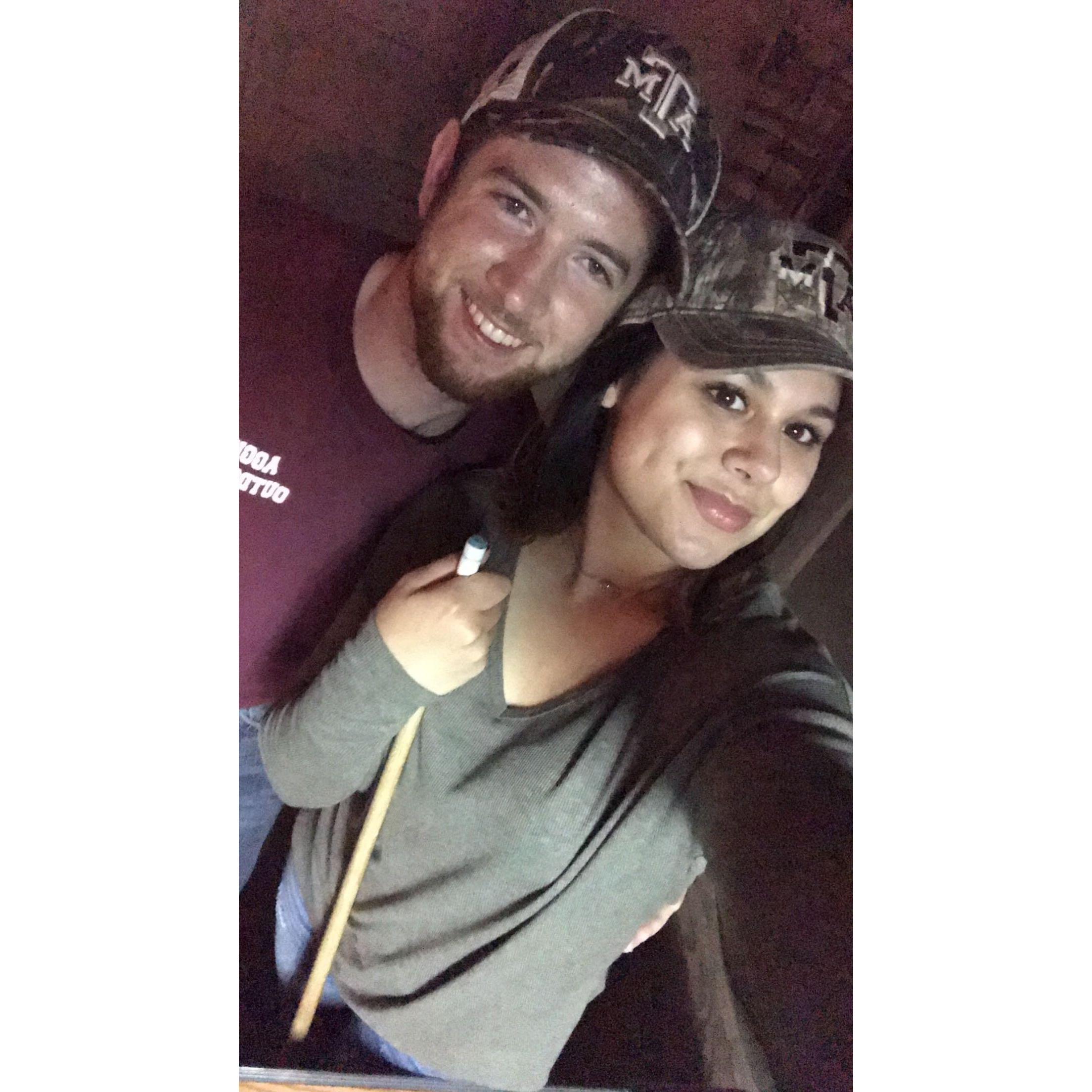 Our first game of pool together at Gruene Hall!