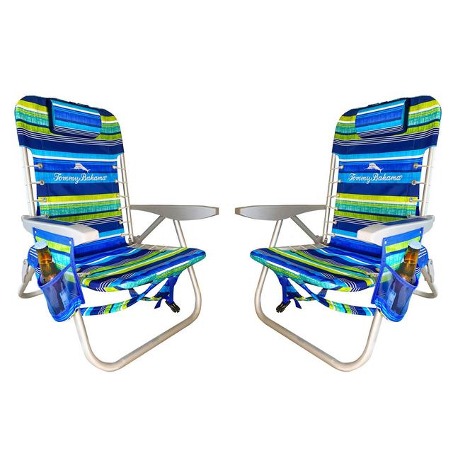 Tommy Bahama 2020 Set of 2 Multi Striped Backpack Beach Chairs with Large Storage Pouch