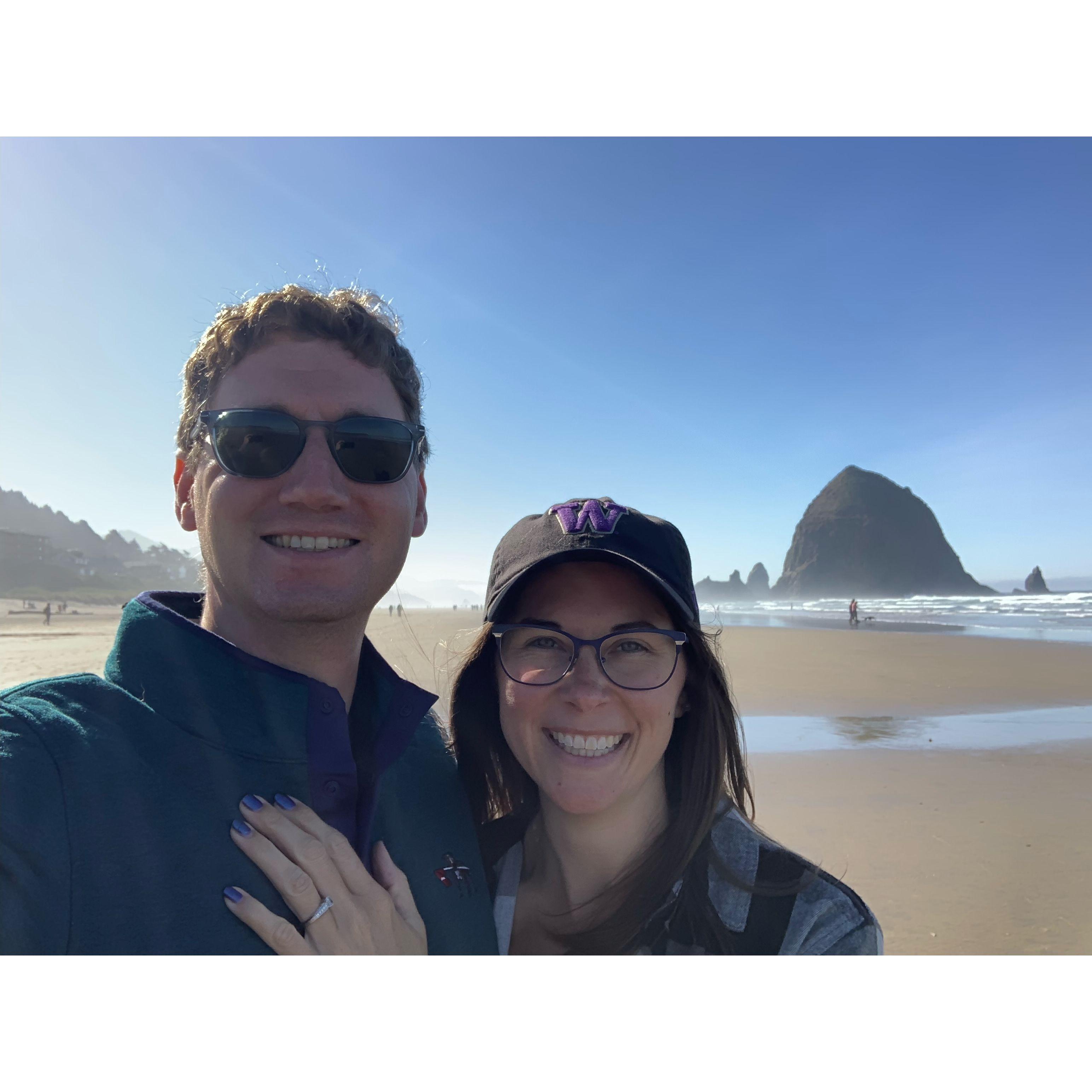Shortly after we got engaged on Cannon Beach in Oregon.
