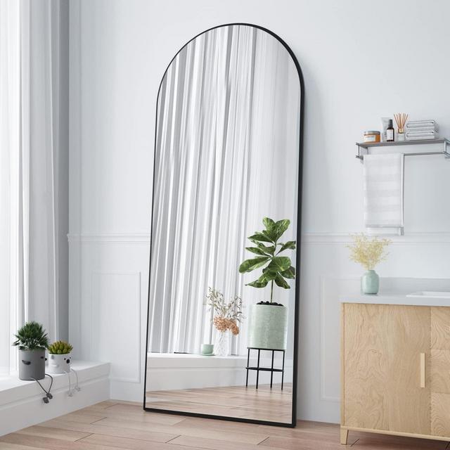 Manocorro 65"×24" Full Length Mirror, Arched Mirror, Floor Mirror with Stand, Full Body Mirror, Hanging or Leaning Against Wall, Black Arch Standing Mirror Large Bedroom Mirror for Cloakroom, (Black)