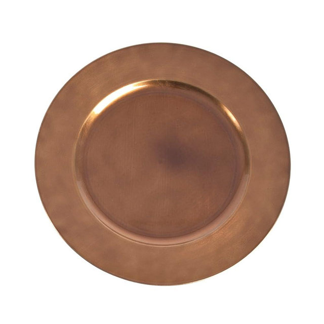 SARO LIFESTYLE Decorative Charger Plates, 13” Round Plastic Charger Plates, Set of 4 – Elegant Table Décor for Events, Weddings & Home Dining, Copper